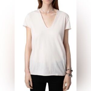 Zadig & Voltaire Story Fishnet short sleeve v-neck T-Shirt. Color pink, size M